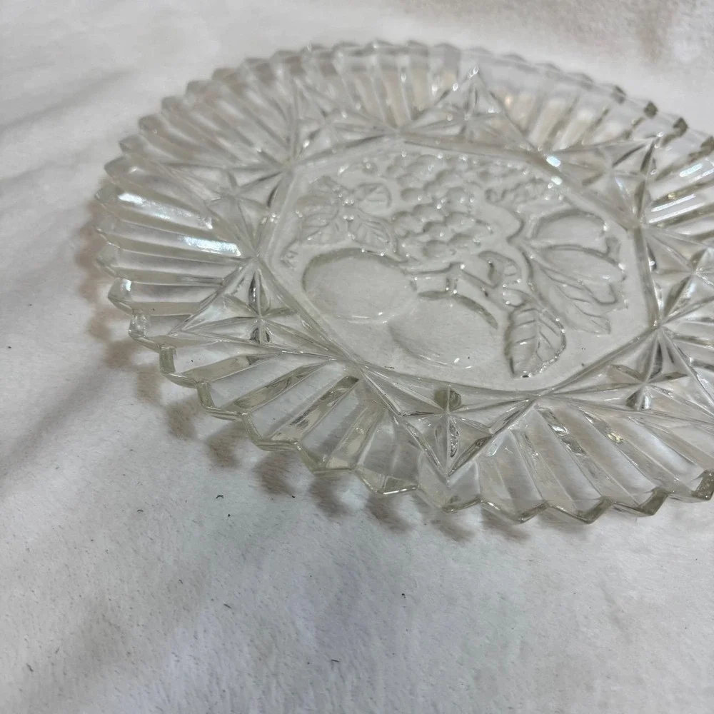Vintage Clear Glass‎ Fruit Embossed Serving Dish Plate